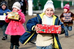Children holding gifts